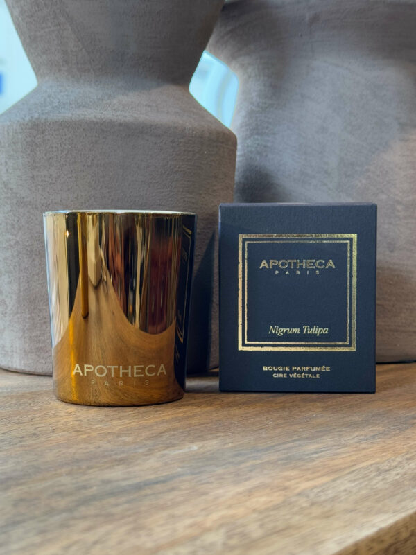 bougie parfumée nigrum tulipa dans son verre bronze. une bougie végétale.